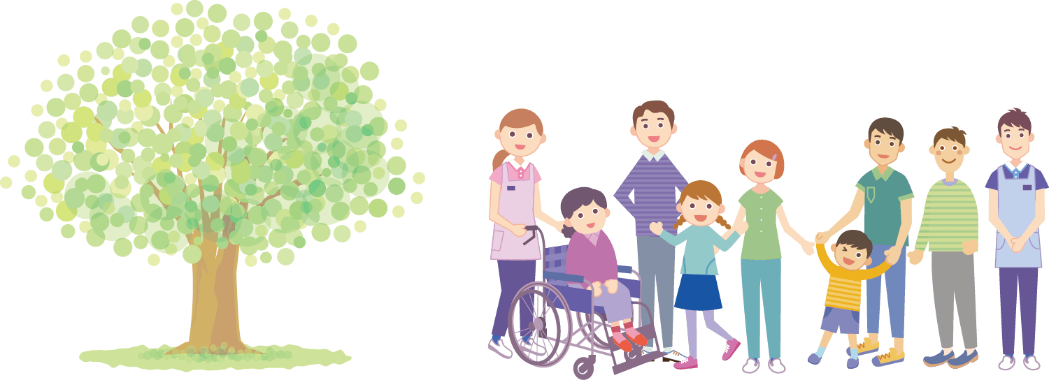 人々と木のイラスト